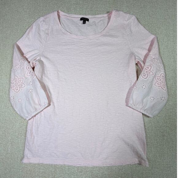 Talbots Tops - Talbots Women Medium Pink 3/4 Sleeve Lace Trim Sleeve Cottagecore Casual Top